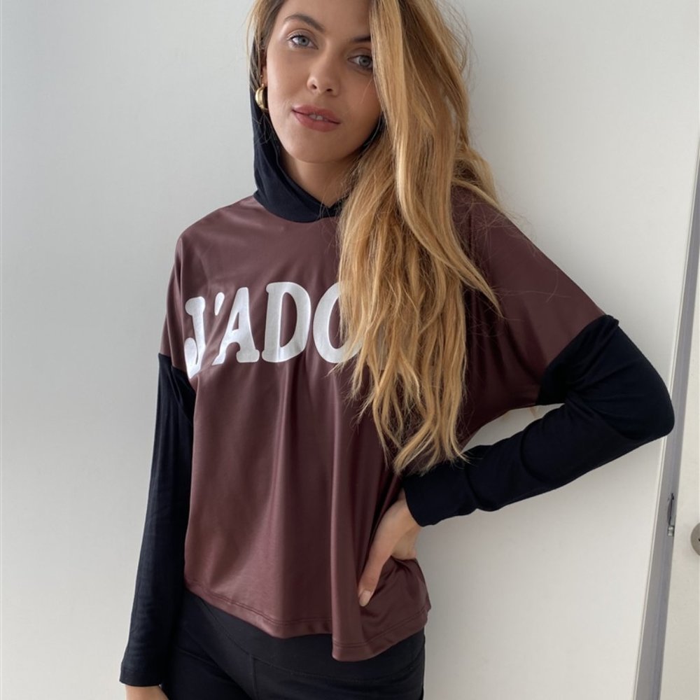 BURGUNDY & BLACK "J'ADORE" HOODIE TOP